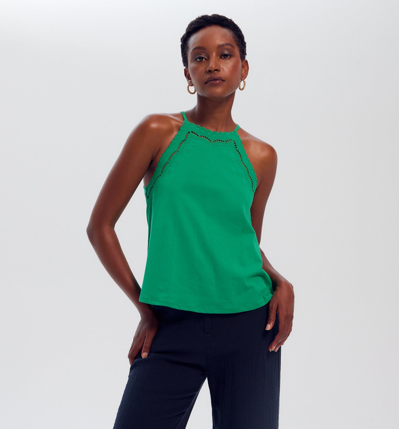 Top à bretelles brodé Femme - Vert clair
