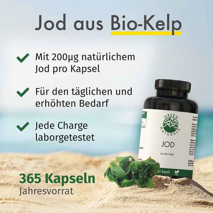 Green Naturals Jod aus Bio-Kelp 200 µg Kapseln, 365 St