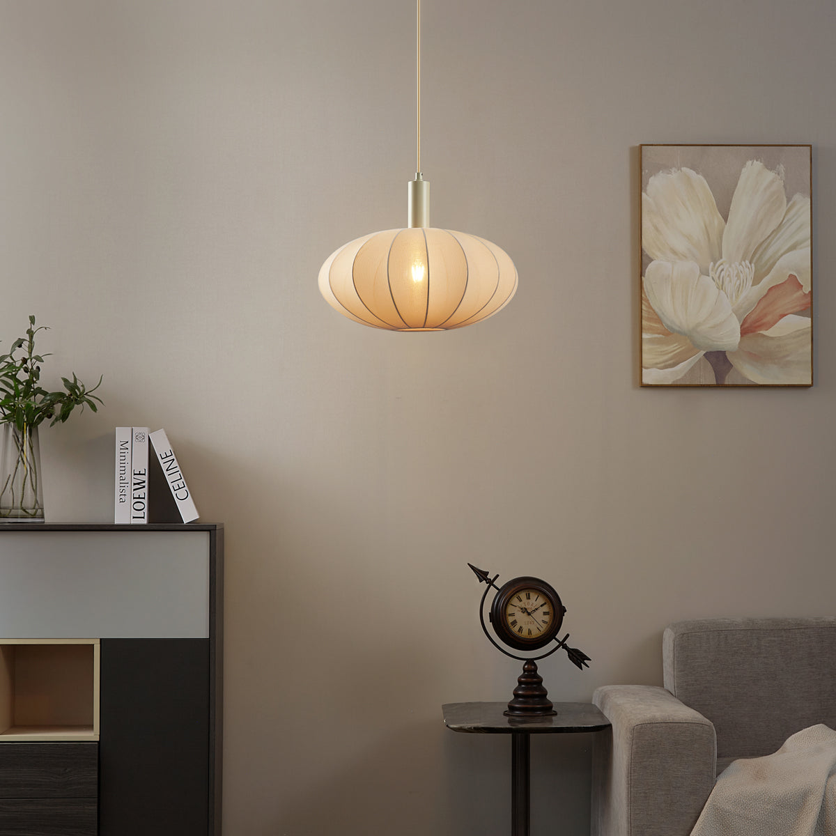 QAZQA Japandi hanglamp beige met stoffen kap - Bida