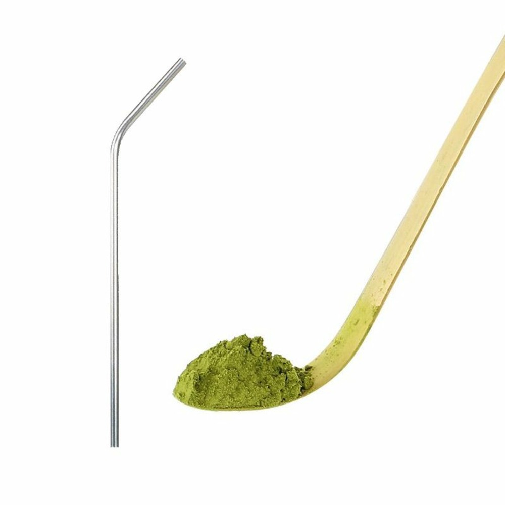 Cuillère à thé matcha chashaku + 4 pailles en inox
