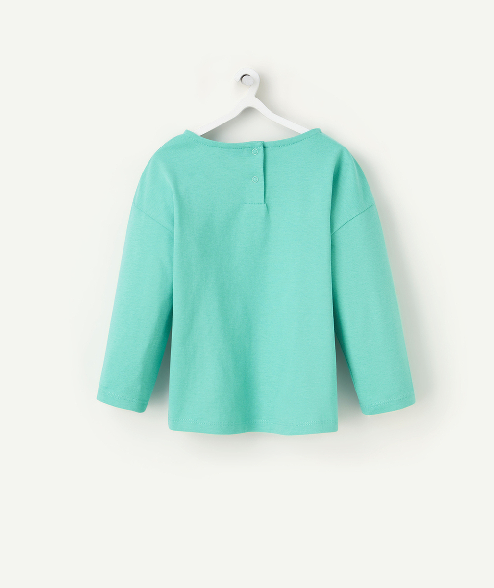 T-SHIRT MANCHES LONGUES BÉBÉ FILLE EN COTON BIO VERT AVEC DÉTAILS BOUCLETTES