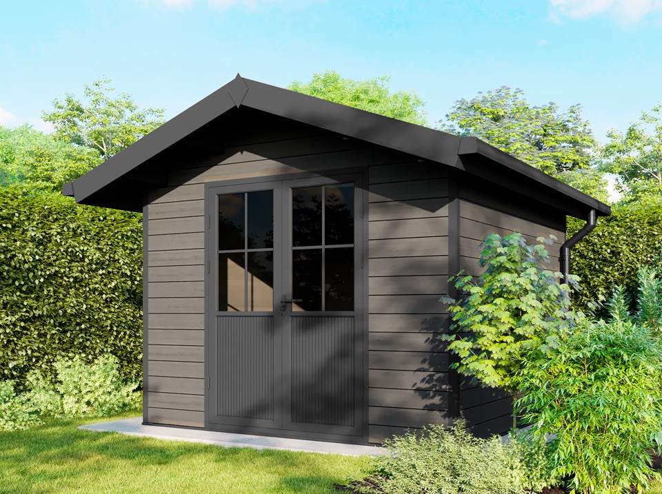 Abri de jardin composite braga - 9m2 gris - epaisseur des madriers : 28mm - cabane atelier / abri velo - menuiseries en aluminium