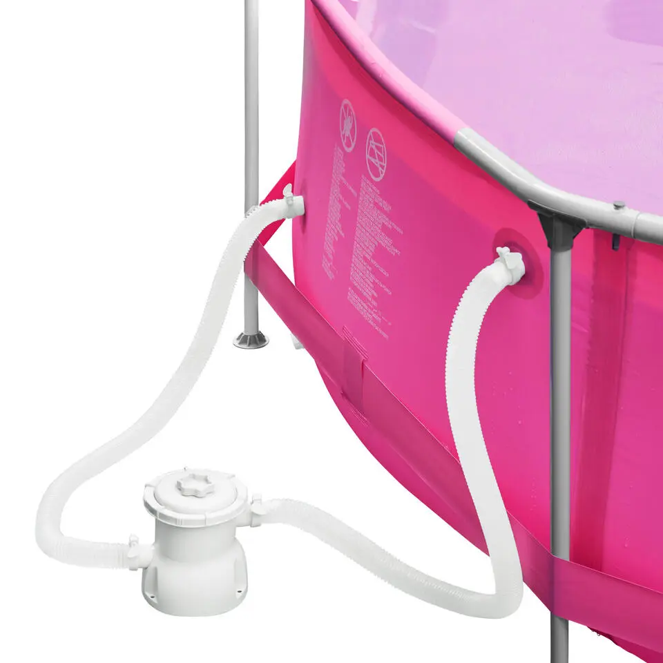 tectake Zwembad rond met stalen frame en filterpomp Ø 360 x 76 cm, Pink
