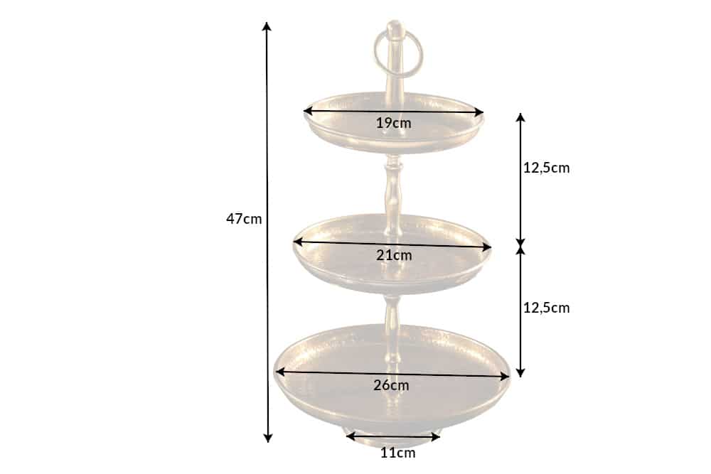 Design Etagere ORIENT 50cm gold im Wild Hammerschlag mit drei Etagen