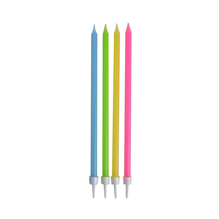 SET 16 BOUGIES ANNIVERSAIRE LONGUES H.14.5CM MULTICOLORE
