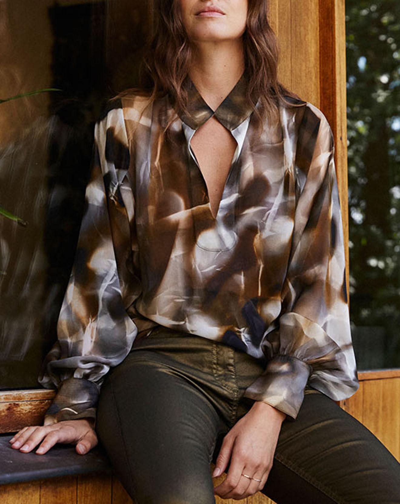 Lauren Vidal Blouse en voile Moon imprimée fumée marron