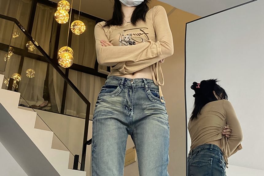 2DAWGS - Mid Waist Fringed Washed Bootcut Jeans
