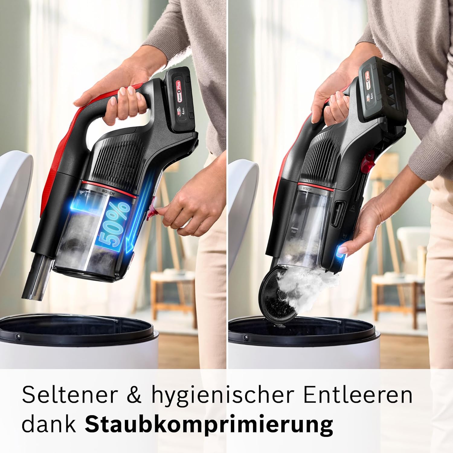 Bosch Akku-Staubsauger Unlimited 9 ProAnimal BKS941PET, kabellos, MicroClean Technology, Display, Staubkomprimierung, HEPA-Filtersystem, 10 J. Motorgarantie, 4Ah Akku, LED-Licht, Schnellladegerät, rot