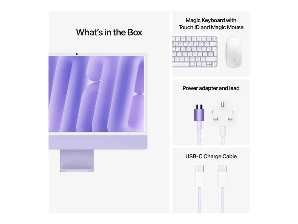 Apple iMac with 4.5K Retina display - Alt-i-én M4 - RAM 16 GB - SSD 512 GB - Apple M4 10-core - Gigabit Ethernet, IEEE 802.11ax (Wi-Fi 6E), Bluetooth 5.3 - macOS Sequoia 15.0 - skærm: LED 24