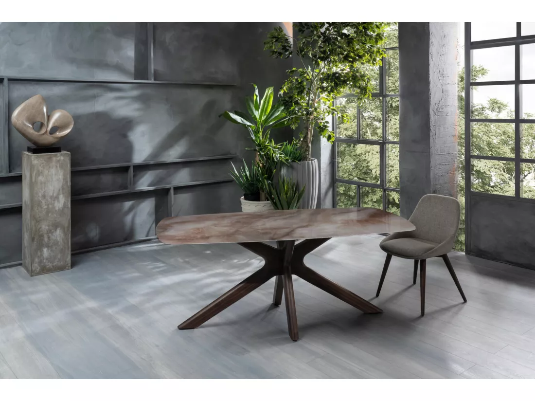 Gemini Table fixe (180 x 90 x 76 cm) en céramique noyer