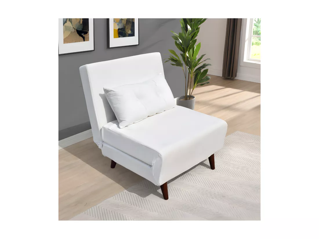 Fauteuil convertible lit une place tissu velours Blanc dimension: 80 x 90 x 84 cm - dimension lit: 80 x 190 x 28 cm