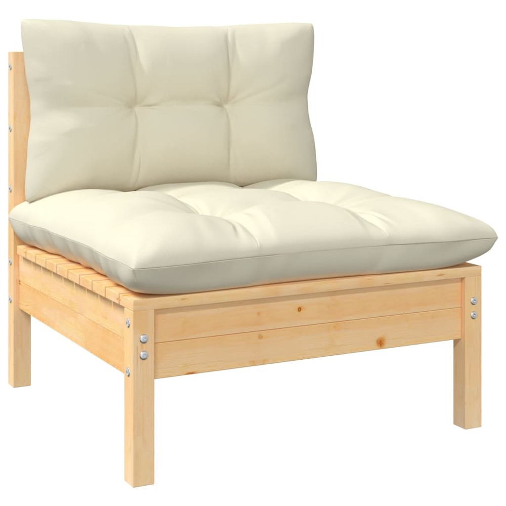 Salon de jardin meuble d'extérieur ensemble de mobilier 14 pièces avec coussins crème bois de pin solide