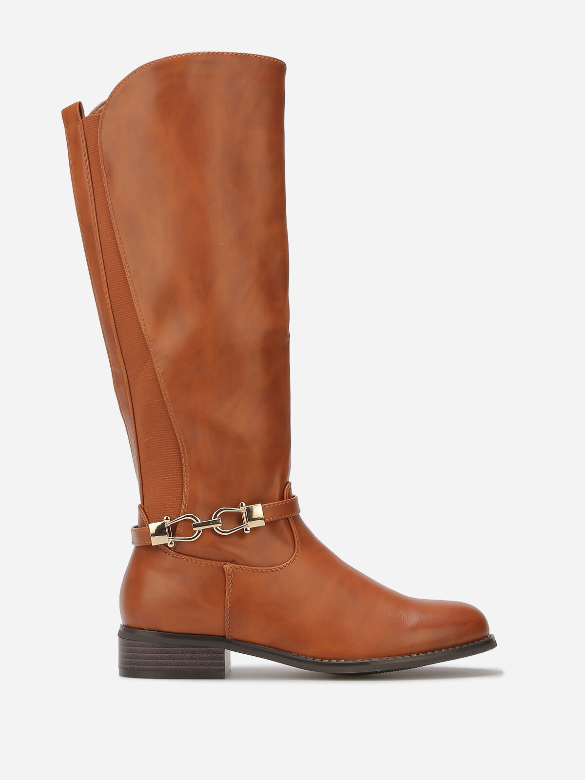Bottes cavalières à boucle dorée- Camel