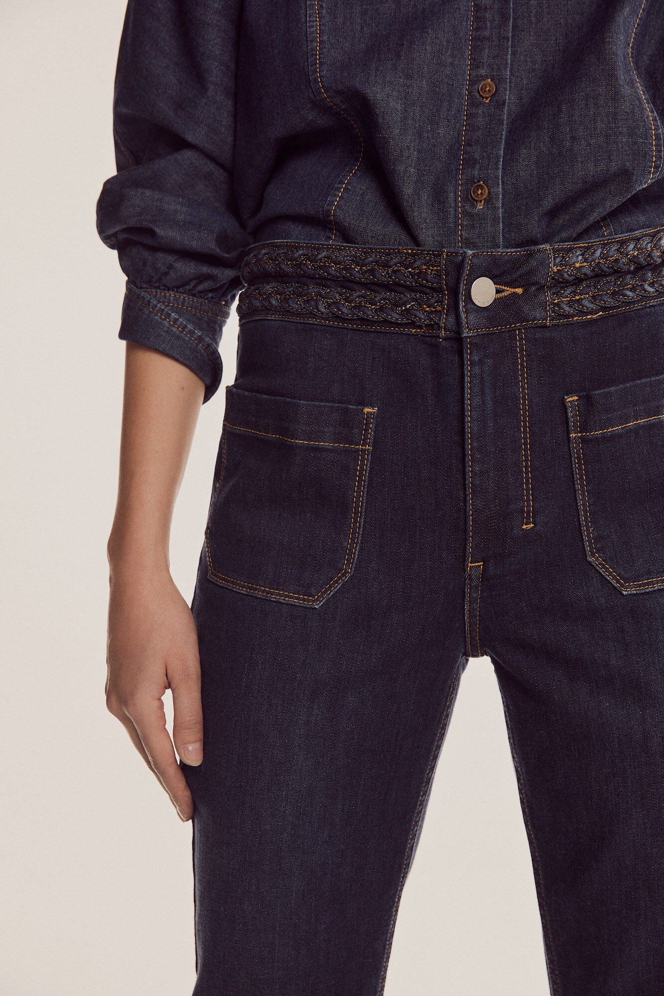 Calça jeans flare trançada - Azul