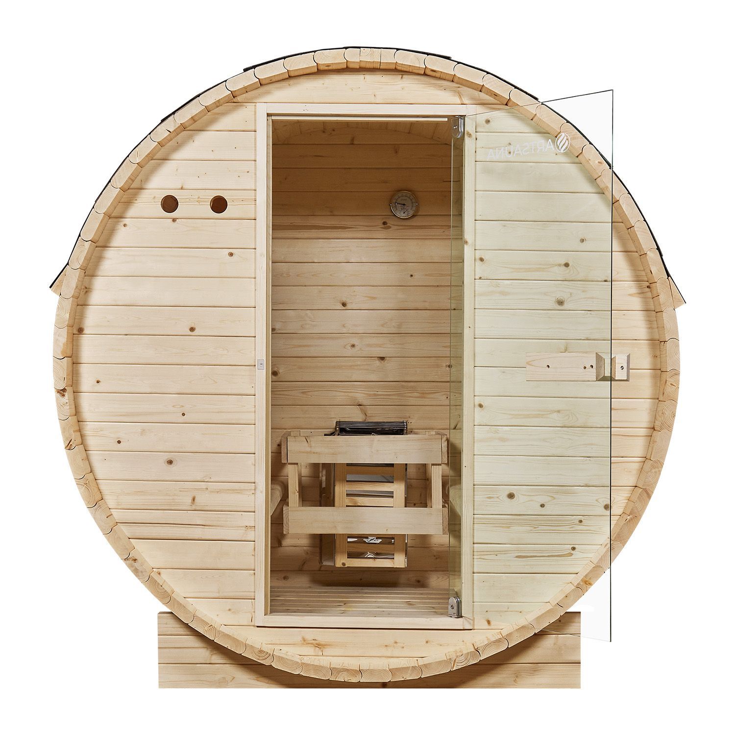 Artsauna Fasssauna Spitzbergen 120 - 2 Personen, 3,6 kW Ofen, Zubehör - Fichtenholz Sauna