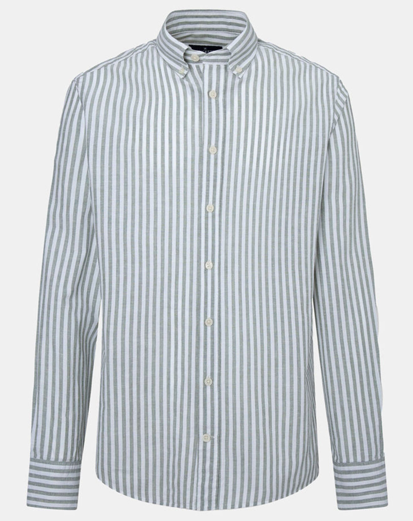 Hackett London Chemise en Coton & Lin Slim Fit à rayures kaki/blanc