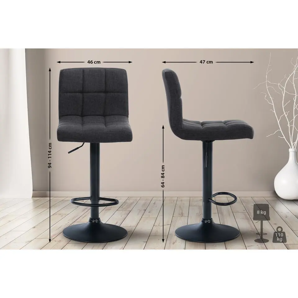 CLP Barkruk Calma zwart Frame - Stof - donkergrijs