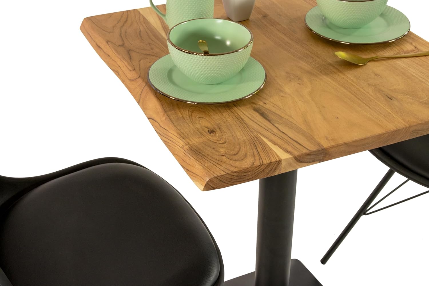 SAM Bistrotisch INES | 60 x 60 cm | Akazienholz massiv | Farbe: Natur | echte Baumkante | Säulen-Gestell Metall Schwarz | Baumkantentisch/Säulentisch/Esstisch für Küche, Café & Essbereich