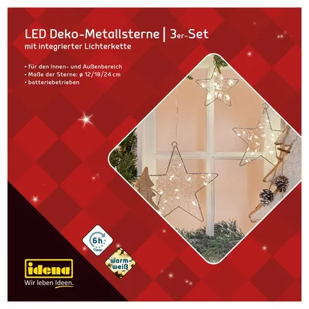 Idena LED-Dekosterne 3er 12/18/24cm ww 6h Timer