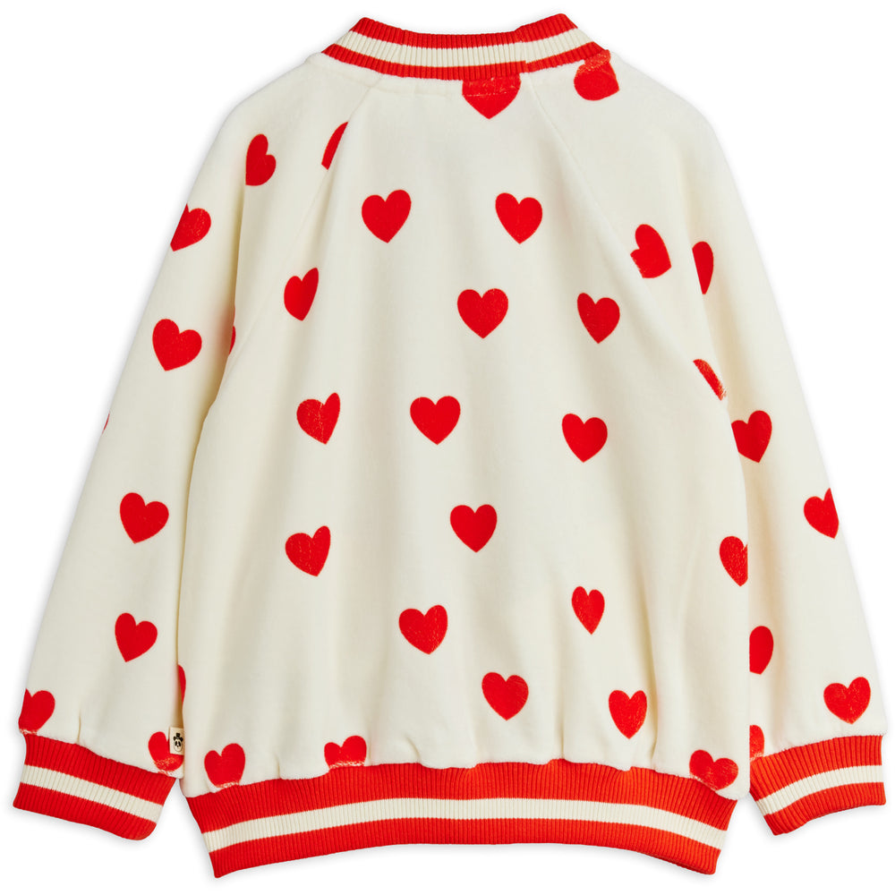 Køb Mini Rodini White Hearts AOP Velour Baseball Cardigan