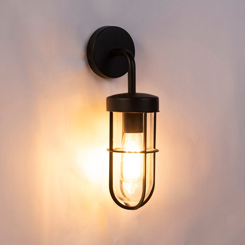 Landelijke buitenwandlamp zwart met glas - Elza