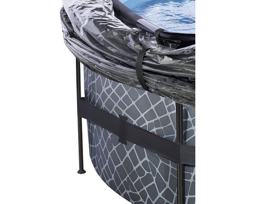 EXIT StonePool ronde opzetzwembadset, Ø 450x122 cm, inclusief zandfiltersysteem, afdekking & ladder, steenlook