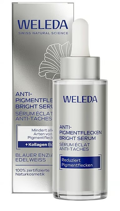 Weleda Bright Serum Anti-Pigmentflecken<br>30 ml, Flasche, blauer Enzian & Edelweiss