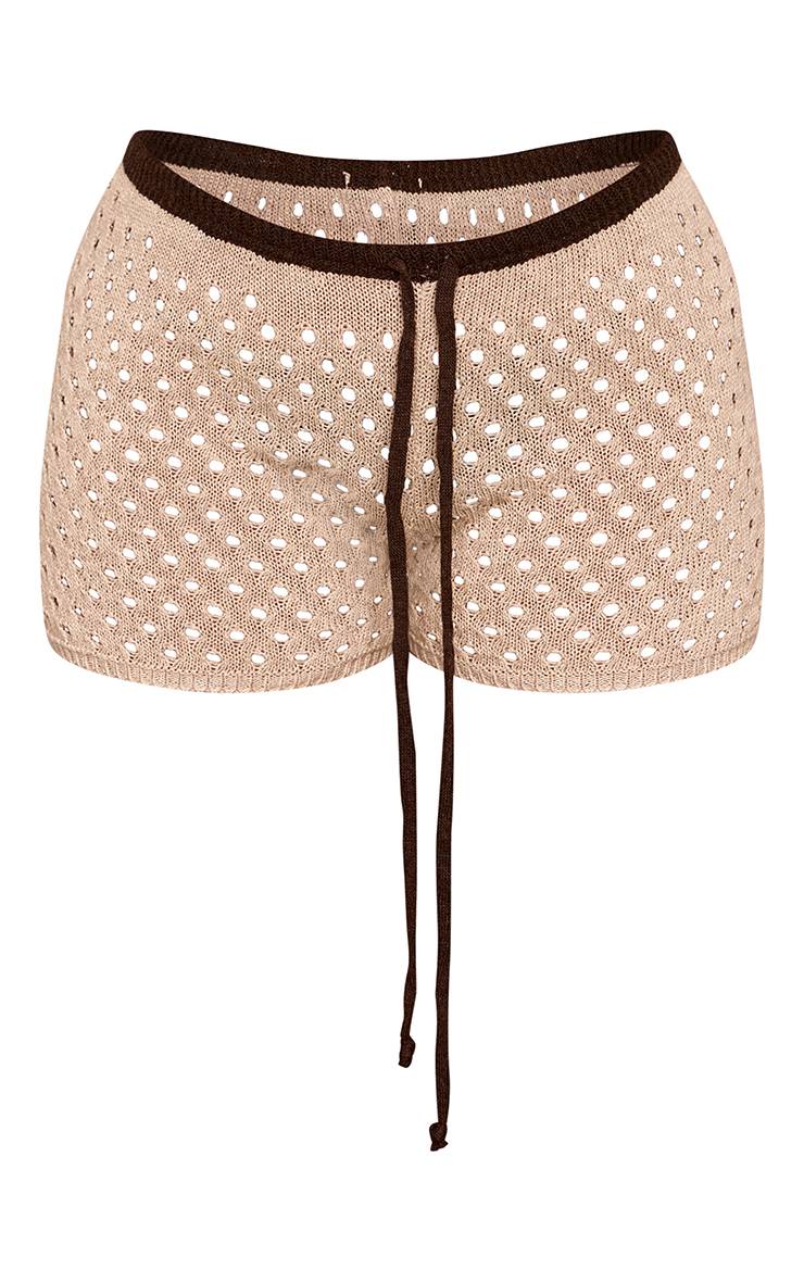 Gris Pierre Short En Maille Petite Taille Avec Découpes Et Taille À Cordon