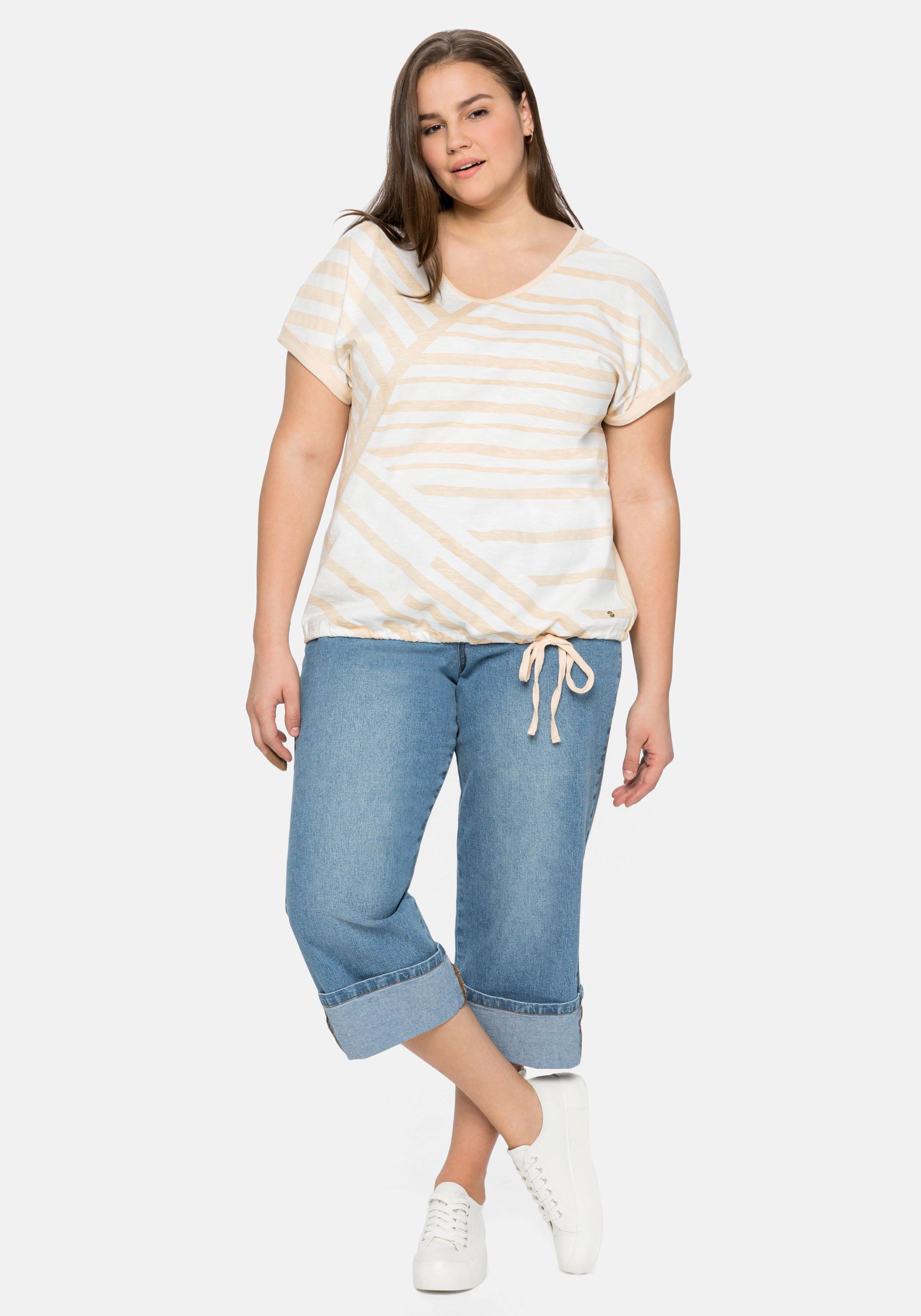 Shirt mit Streifenprint vorn und Tunnelzug
