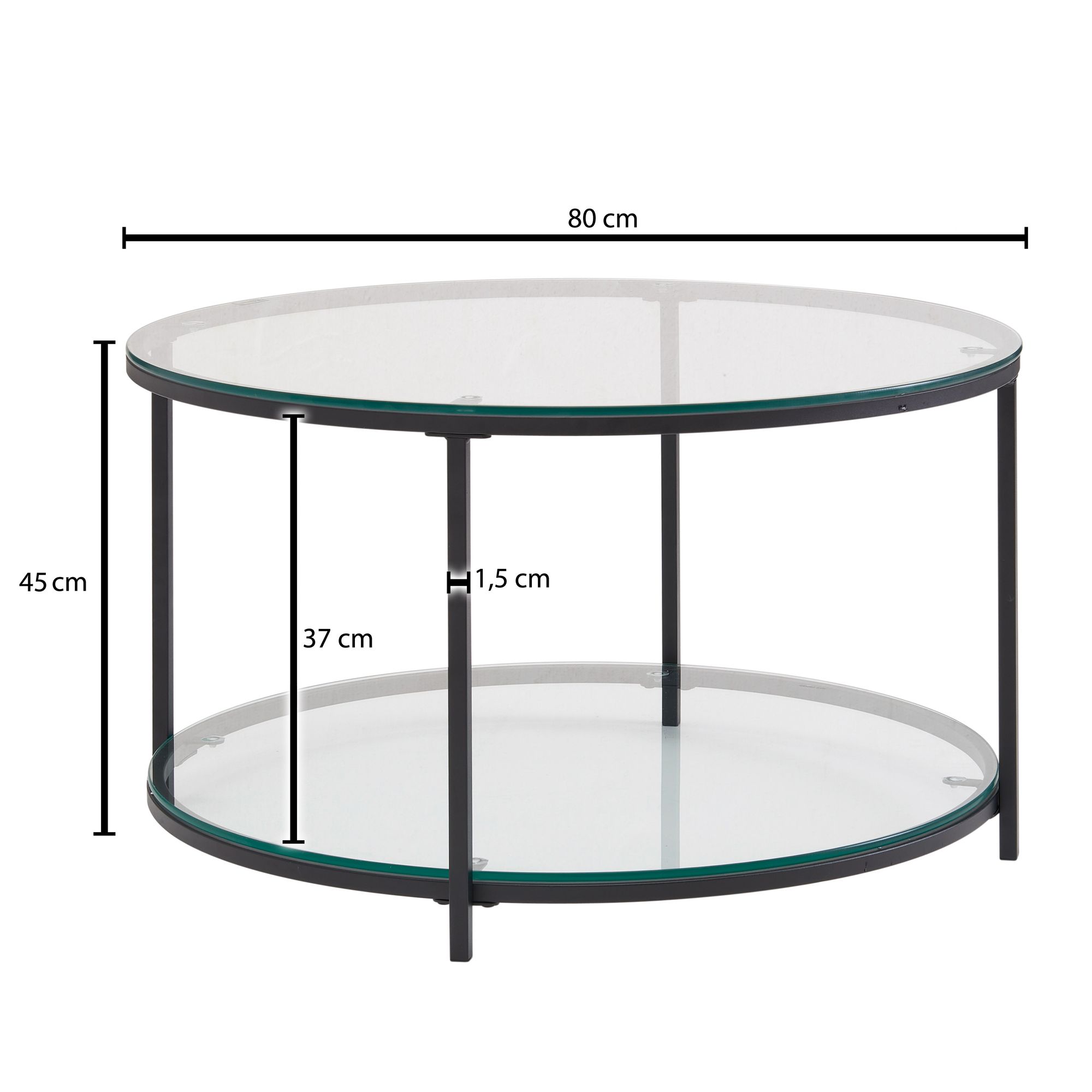 Couchtisch FineBuy Sofatisch Glas Wohnzimmertisch Ø 80 cm Rund Tisch Stauraum