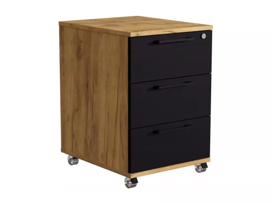 Conteneur Armoire Mobile avec Tiroirs sur Roulettes Bureau Chêne Doré Craft Noir