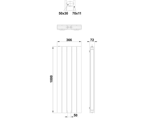 Rotheigner designradiator PANEL 1000 x 366 mm wit, aansluiting midden onder
