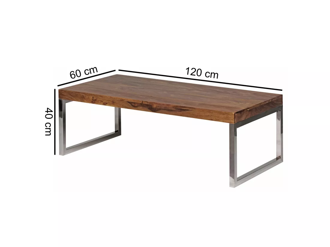Table Basse Bois Massif Métal 120x40x60cm Table d'appoint Table de salon
