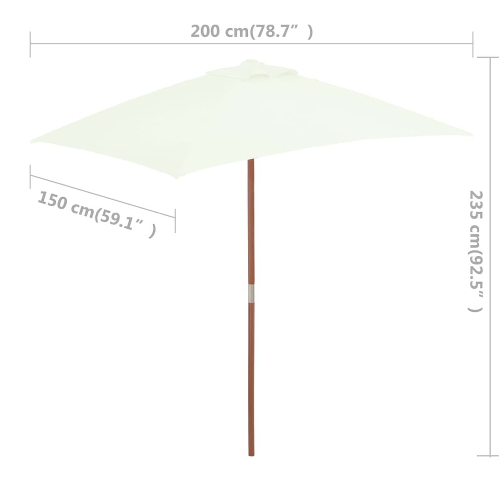 Parasol avec mât en bois 150 x 200 cm sable