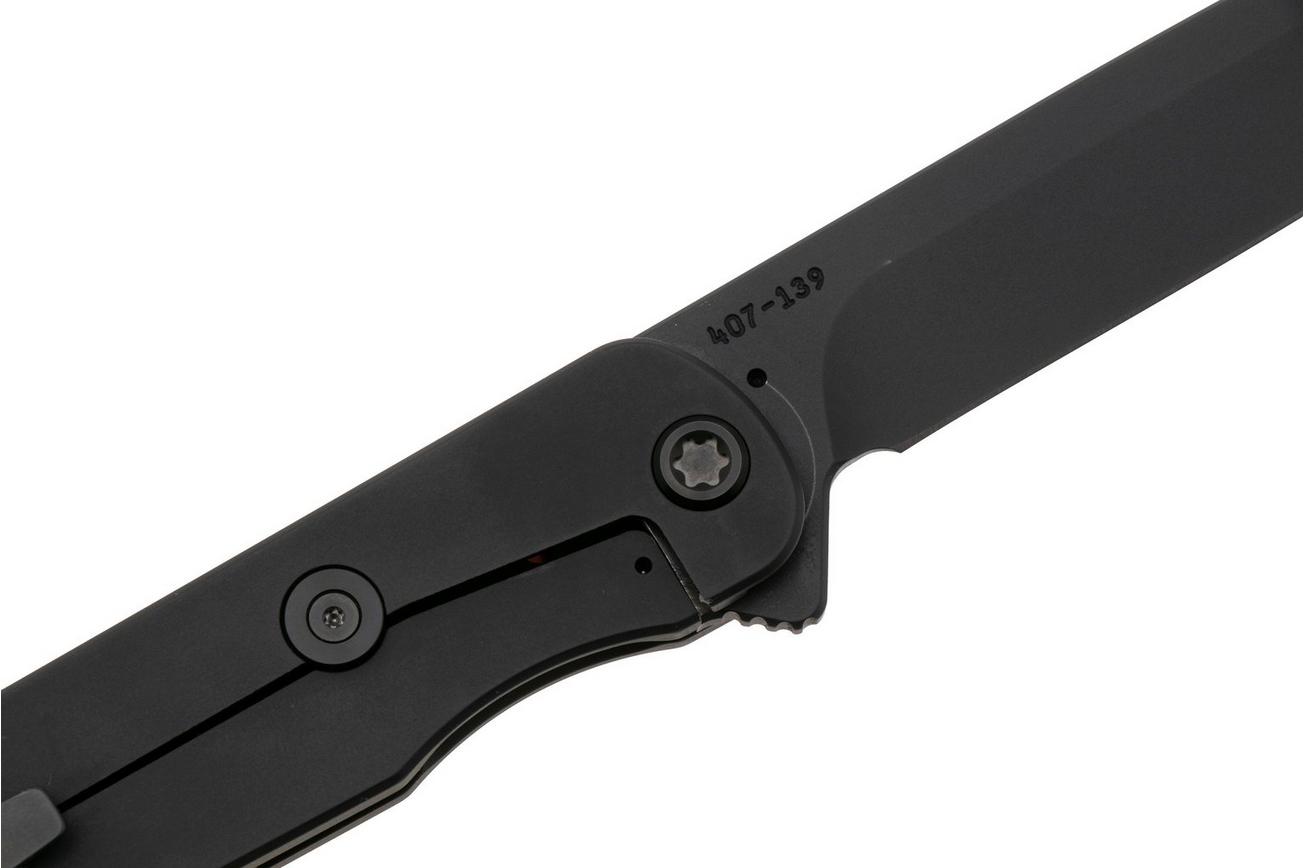 Medford T-Bone 25-TB-02, DLC S45VN Tanto, DLC Titanium Handle, Tortoise Shell Inlay, Black Hardware zakmes