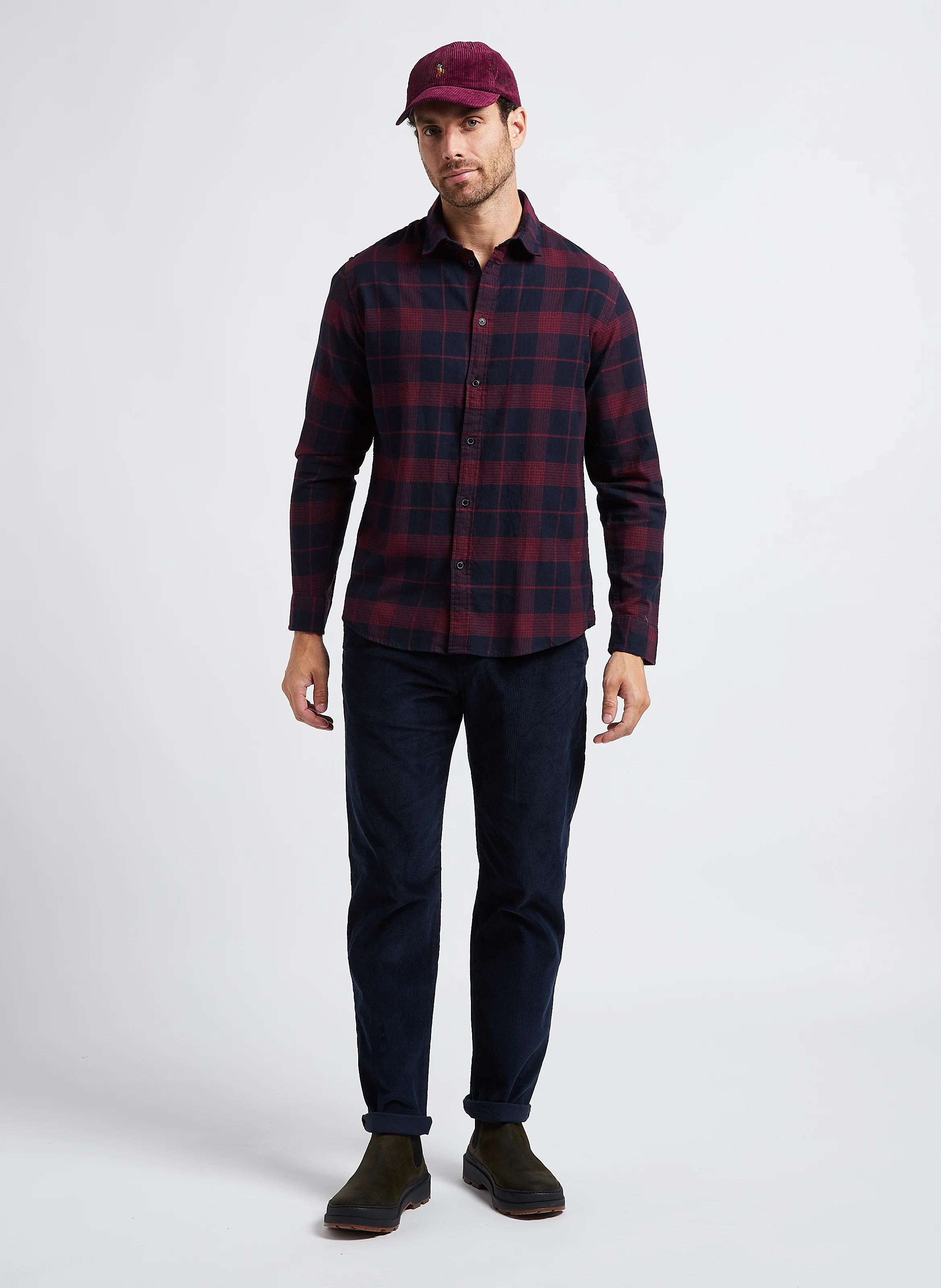 Pantalon droit en velours de coton bio mélangé | Bleu