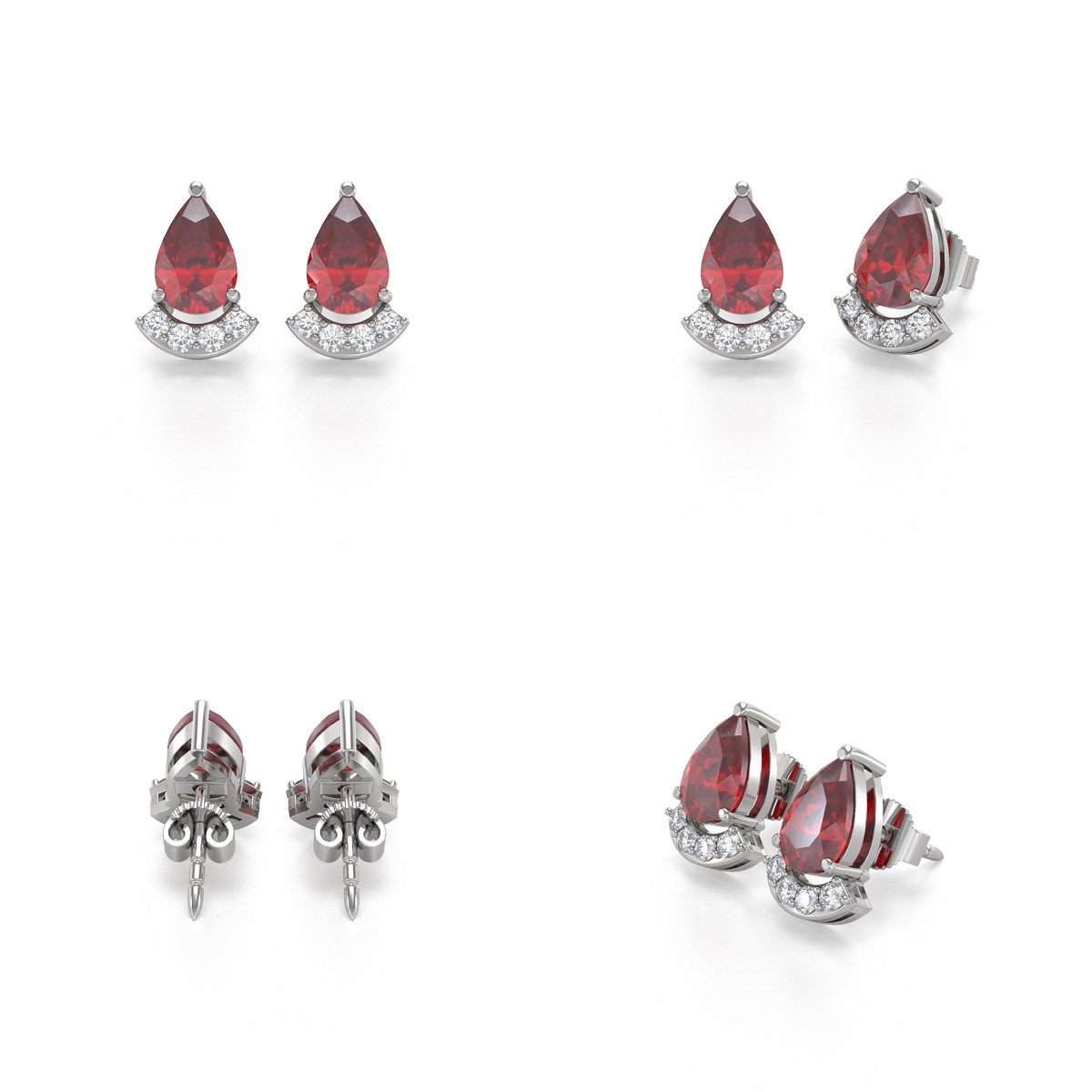 Boucles d'oreilles ADEN Rubis et Diamants sur Argent 925 1.40grs
