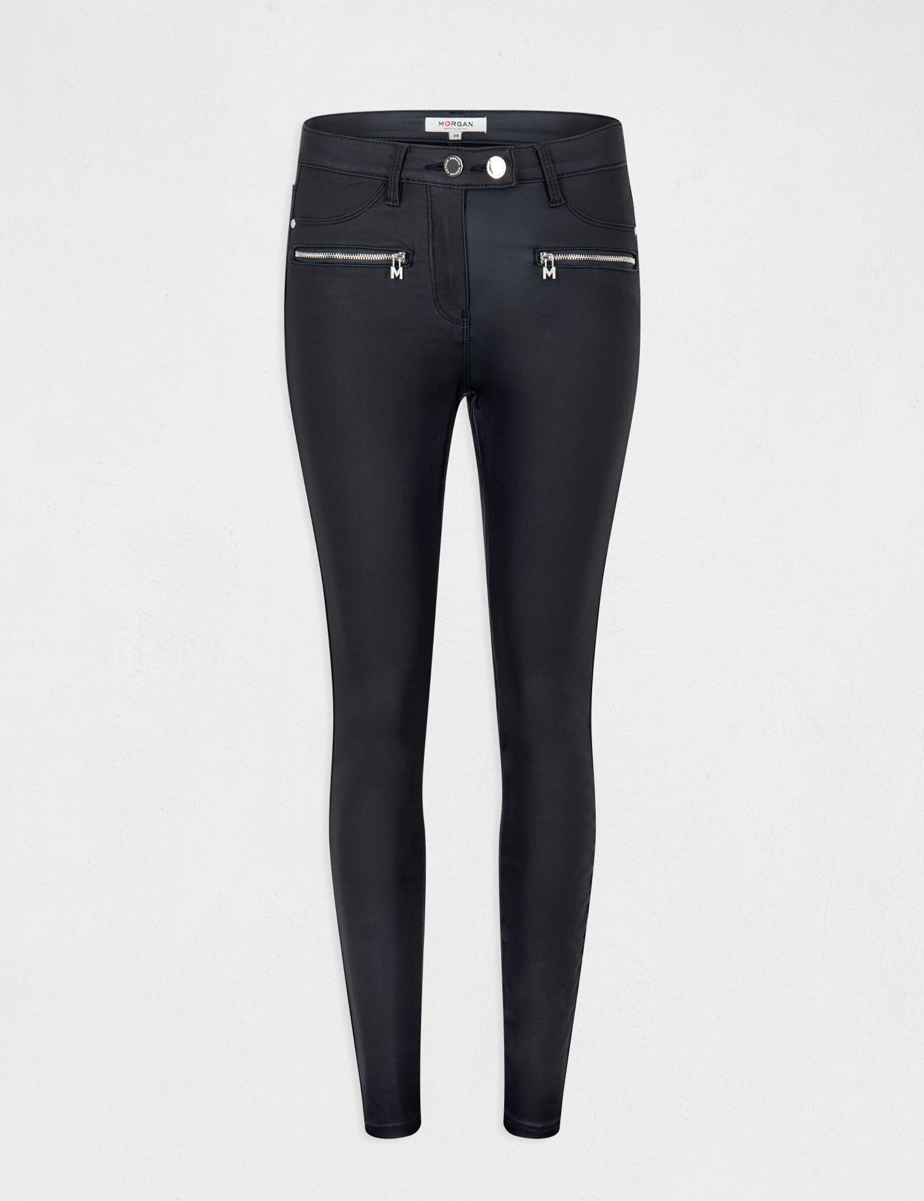 Pantalon skinny enduit détails zippés marine femme - marine