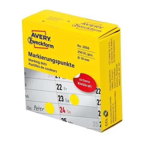 Avery Zweckform 3856 Markierungspunkte Ø 19 mm, 1 Rolle/250 Etiketten, gelb