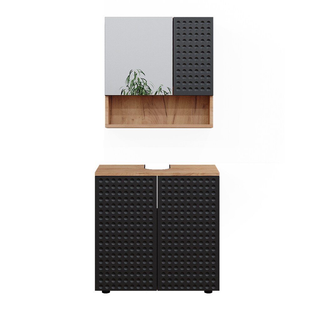 Vicco Badmöbel-Set Irma Eiche Anthrazit 2-teilig Spiegelschrank Waschbeckenschrank 60 cm