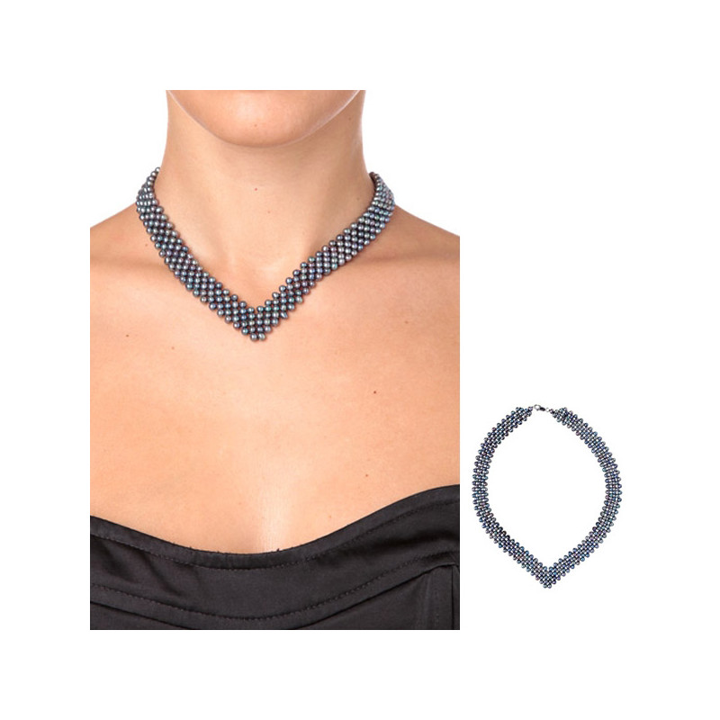 Collier 5 rangs en Perles de culture et Argent 925