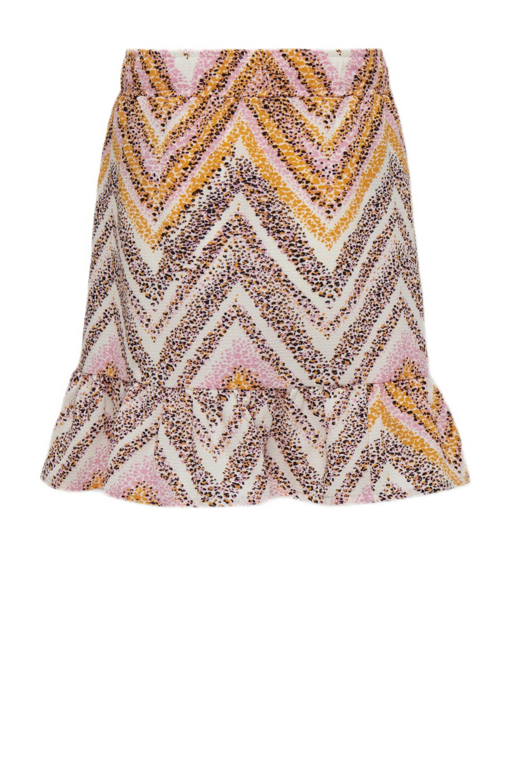 ONLY rok KOGNOVA LIFE PHILINE met all over print en volant roze/bruin/offwhite