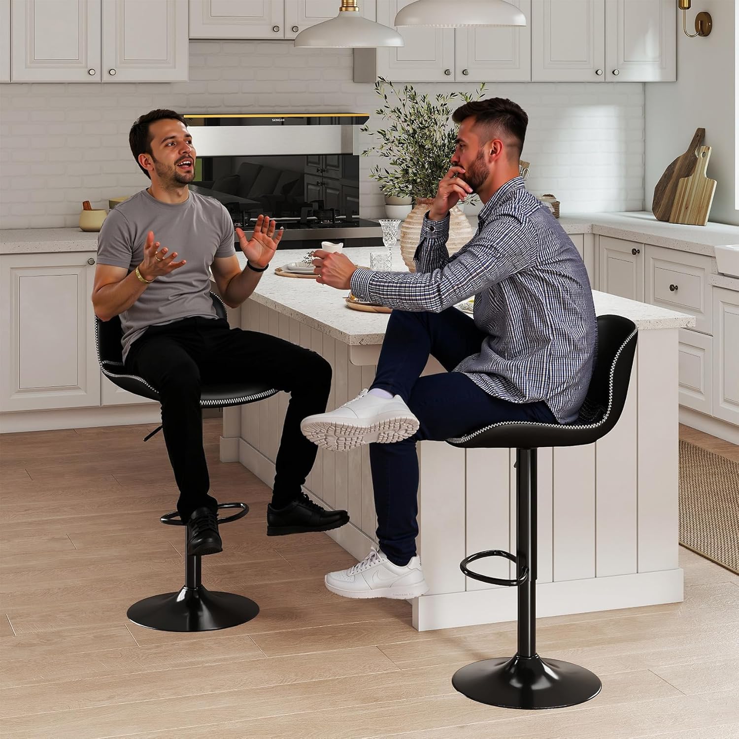 Youhauchair Barhocker 2er Set, Barhocker Höhenverstellbar aus Kunstleder, wasserdicht und verschleißfest, Barhocker mit Lehne, Drehbarer bar Stool, modern, Schwarz
