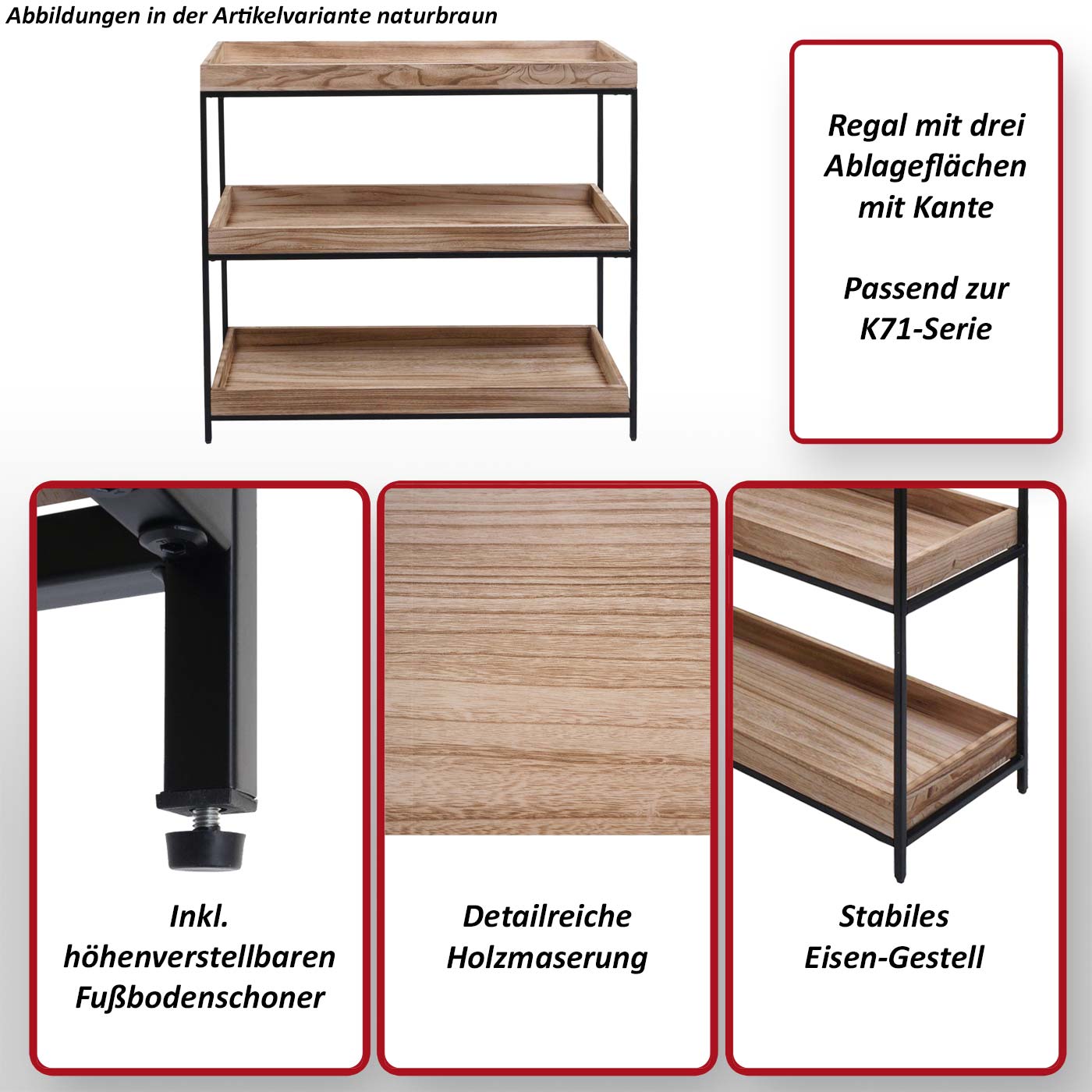 Regal MCW-K71, Standregal Pflanzregal Bücherregal, Holz Metall 3 Ablagen 90x100x35cm ~ dunkelgrau