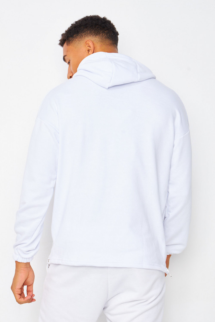 Sweat à capuche demi-zip blanc