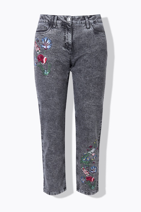 Jeans, Loose Fit, Blumen-Stickerei, 5-Pocket