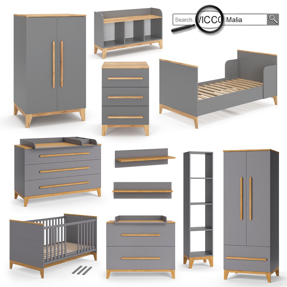 VitaliSpa Wickelkommode Malia XL 133 x 98 cm, Grau Eiche, Wickeltisch inkl. Wickelauflage