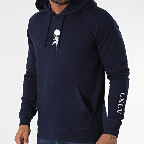 Sweat Capuche Chest Roses Bleu Marine Blanc
