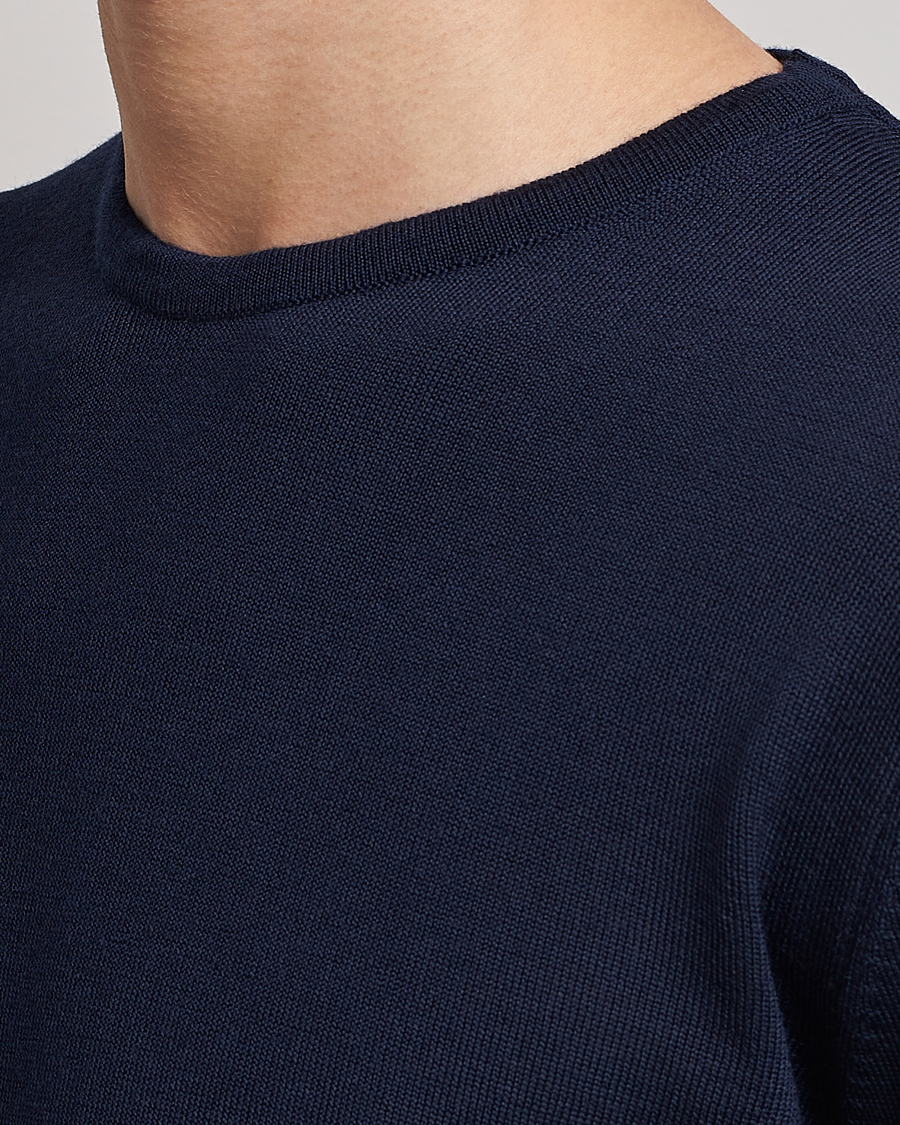 Stenströms Merino Patch Crew Neck Navy/Light Blue