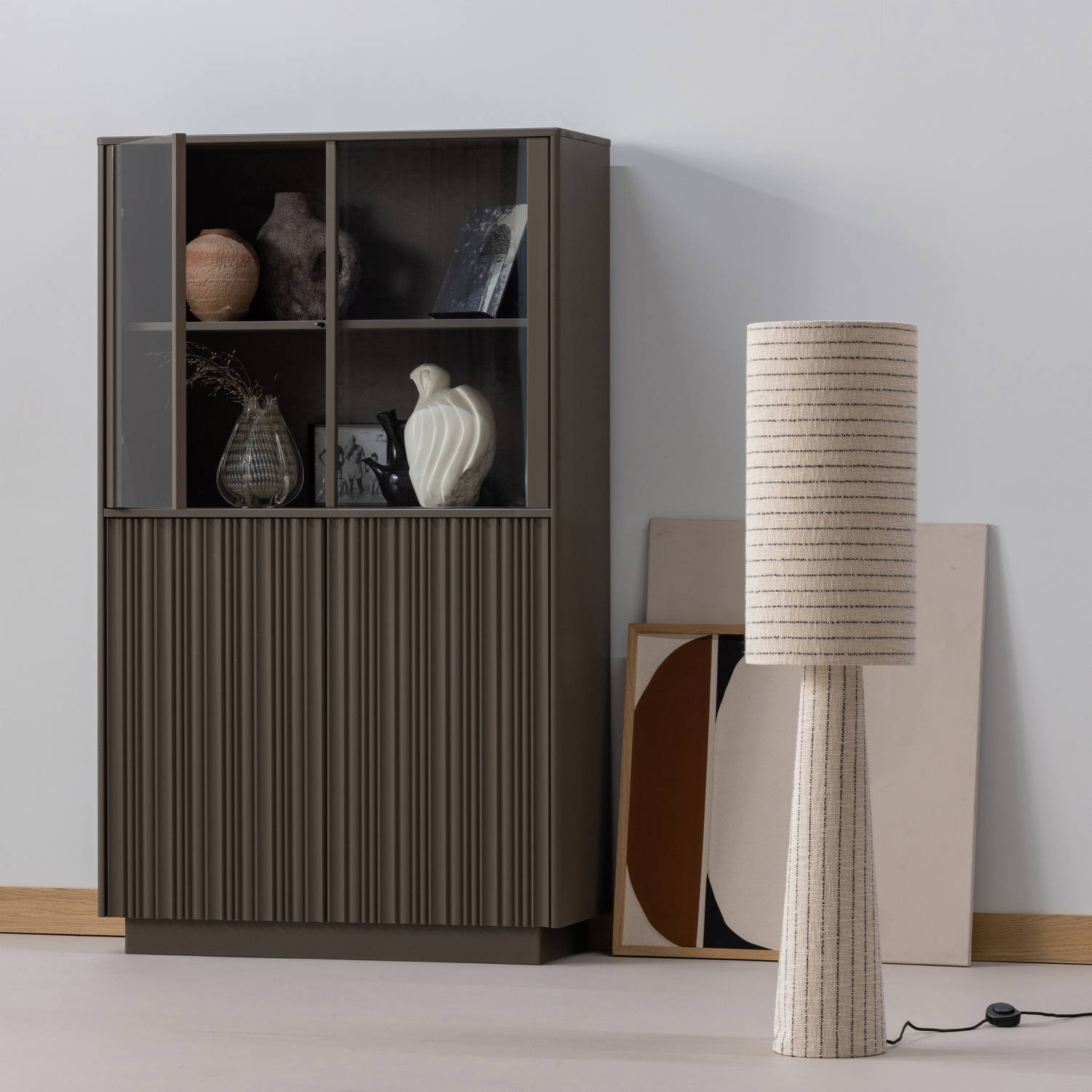 WOOOD Loft Vloerlamp - Metaal|Bouclé - Naturel Met Strepen 130xÃ30 cm